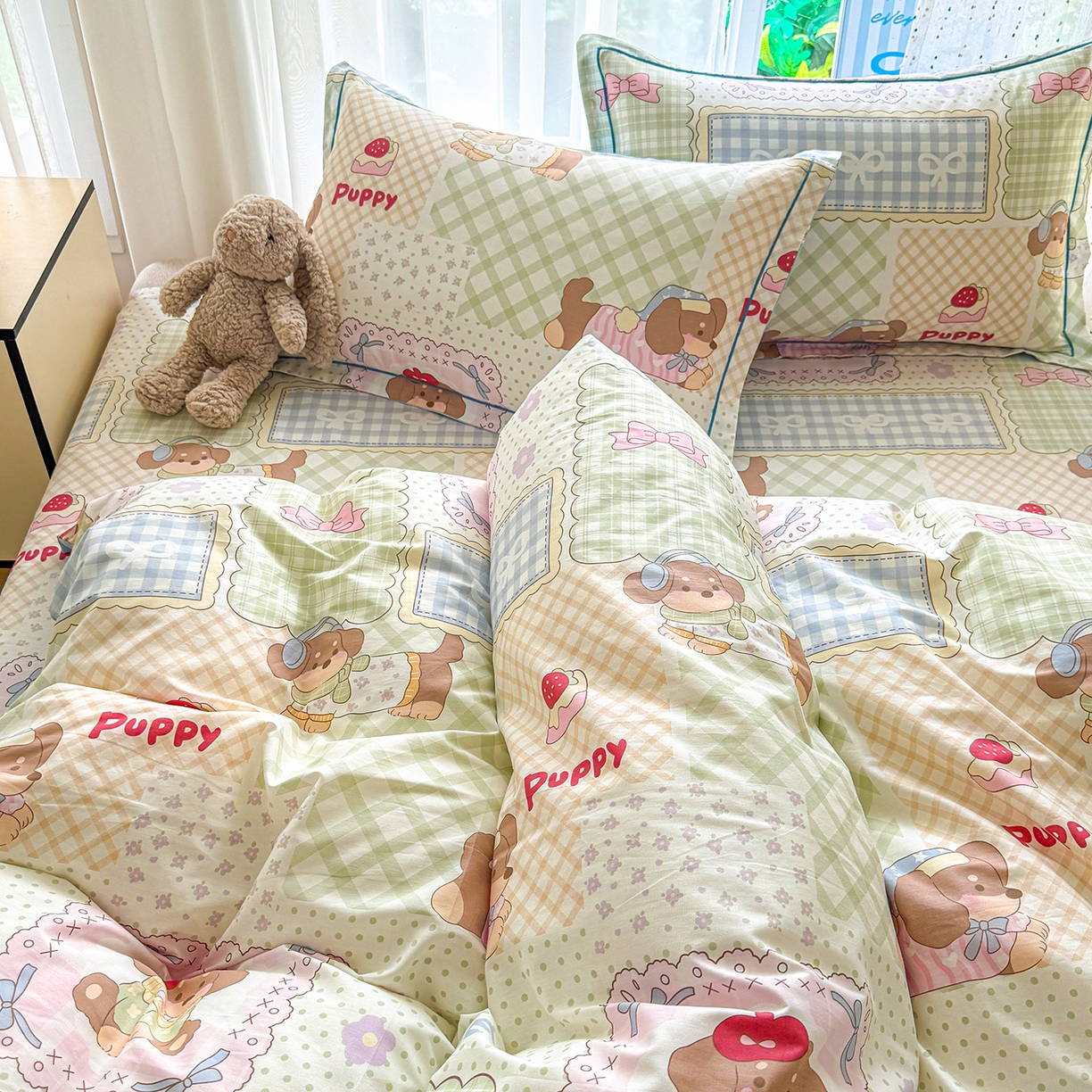 91家纺网 家纺一手货源 找家纺 红粉佳人家纺 2025春夏新款全棉纯棉12868纯棉单被套 趴趴乐园