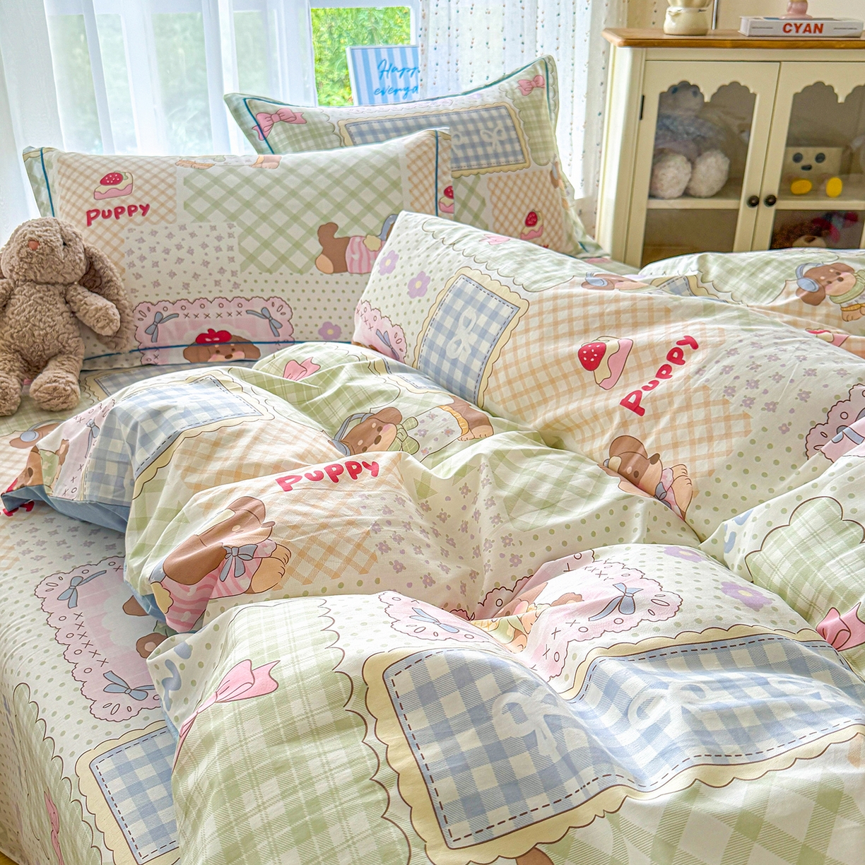 91家纺网 家纺一手货源 找家纺 红粉佳人家纺 2025春夏新款全棉纯棉12868纯棉单被套 趴趴乐园