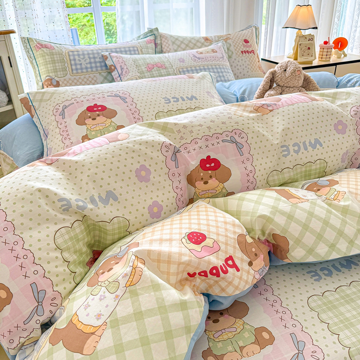 91家纺网 家纺一手货源 找家纺 红粉佳人家纺 2025春夏新款全棉纯棉12868纯棉单被套 趴趴乐园