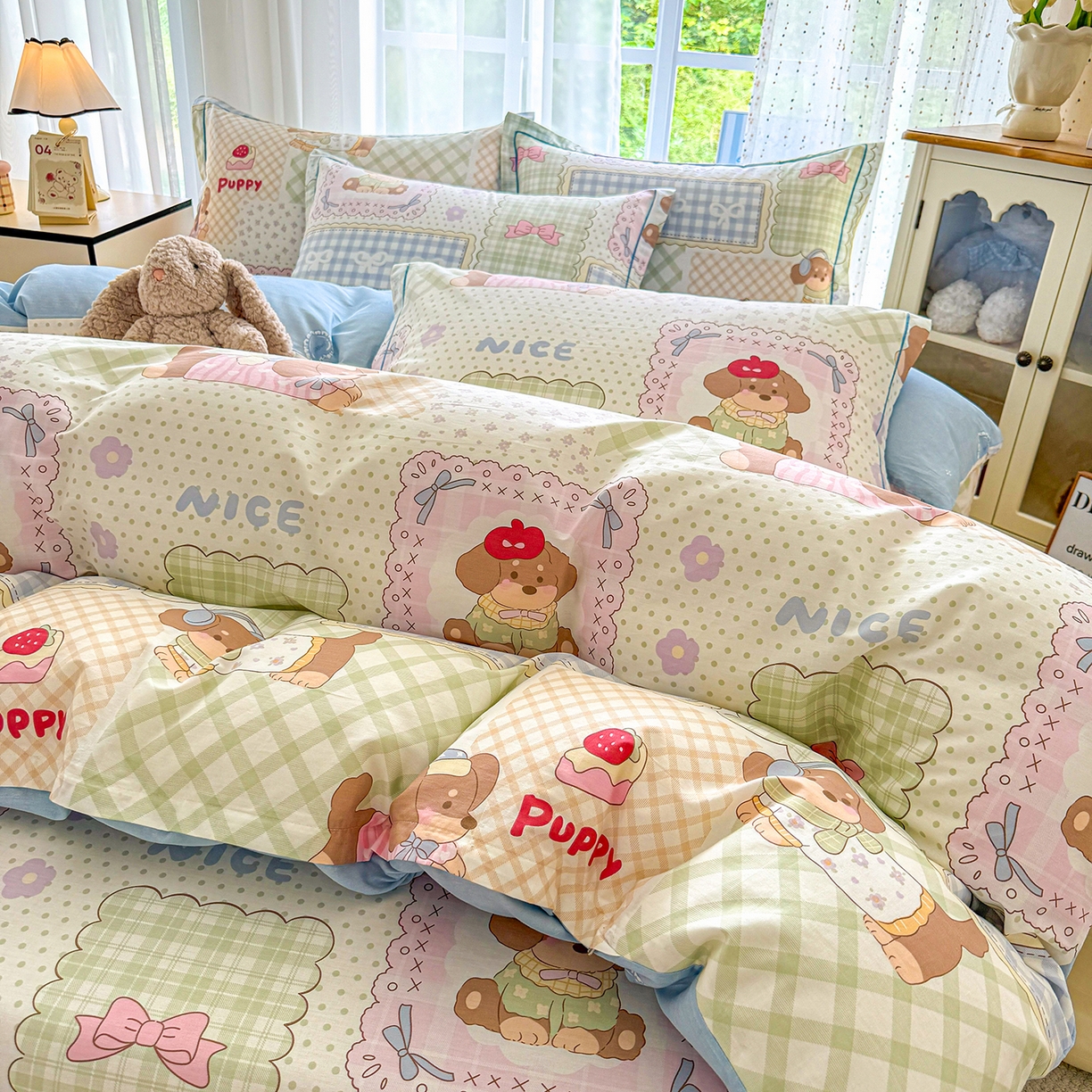 91家纺网 家纺一手货源 找家纺 红粉佳人家纺 2025春夏新款全棉纯棉12868纯棉单被套 趴趴乐园