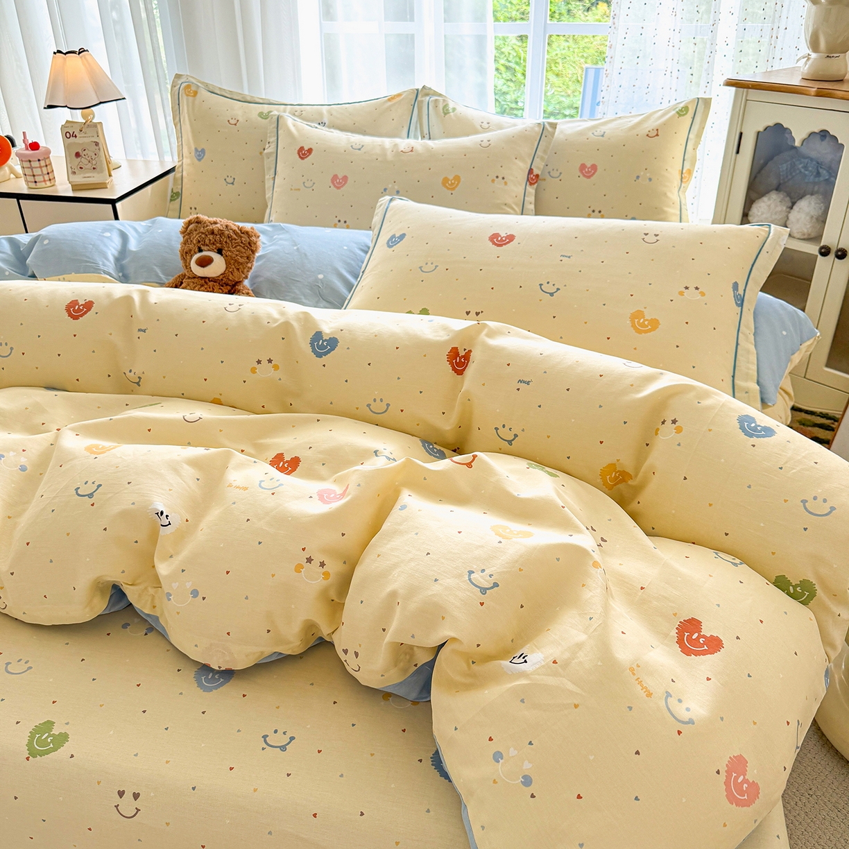 91家纺网 家纺一手货源 找家纺 红粉佳人家纺 2025春夏新款全棉纯棉12868纯棉单被套 心乐园