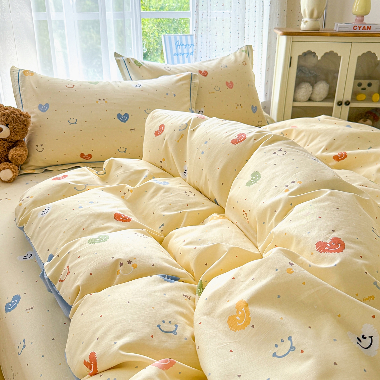 91家纺网 家纺一手货源 找家纺 红粉佳人家纺 2025春夏新款全棉纯棉12868纯棉单被套 心乐园