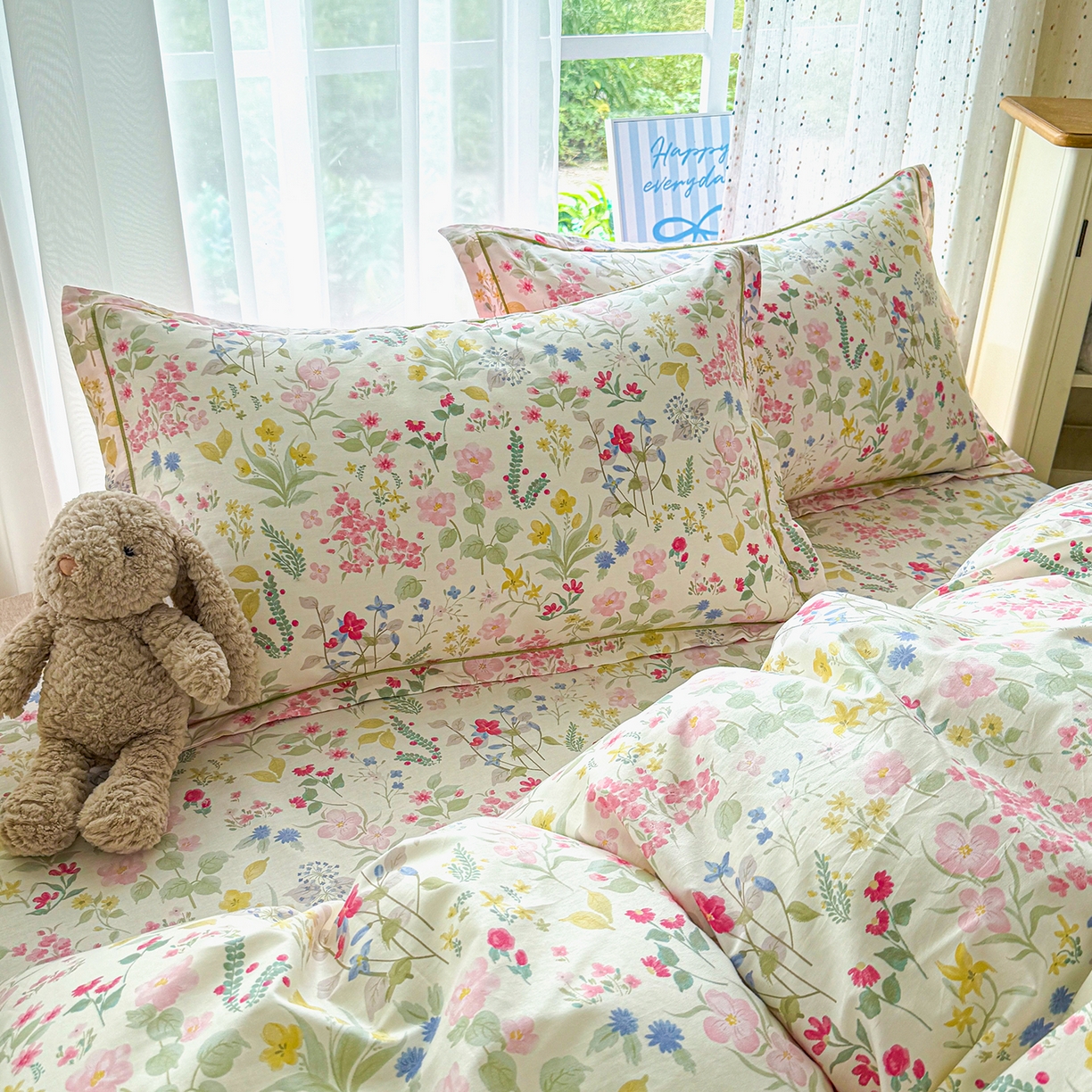 红粉佳人家纺 2025春夏新款全棉一字绣单枕套 花香