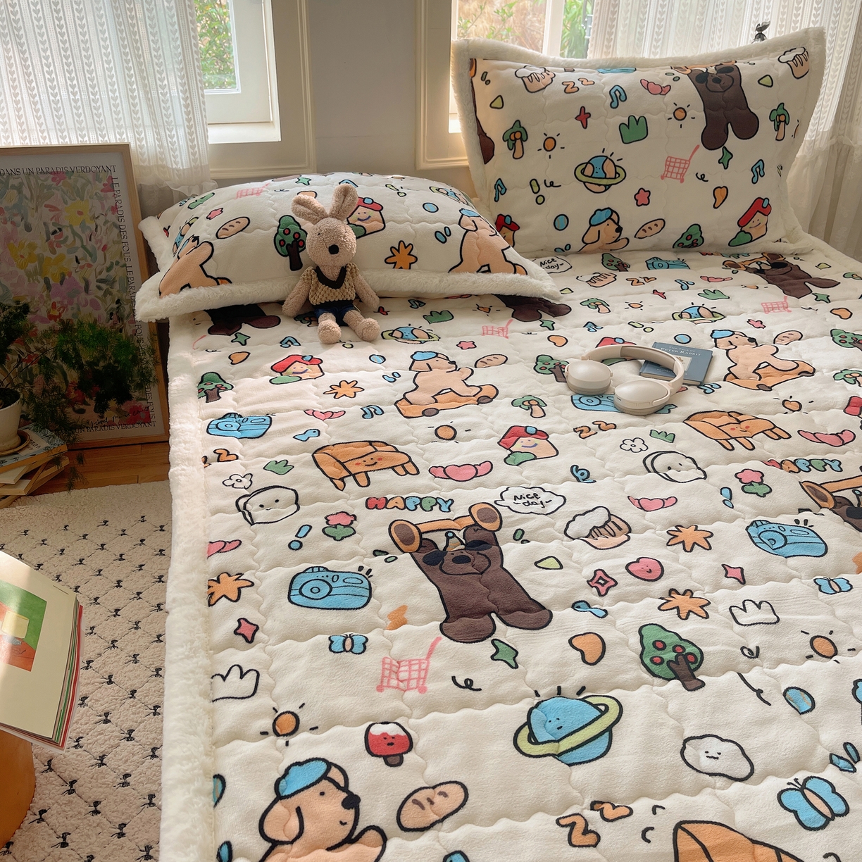 91家纺网 家纺一手货源 找家纺 红嘴企鹅 2025新款高克重牛奶绒印花床护垫床褥 大力