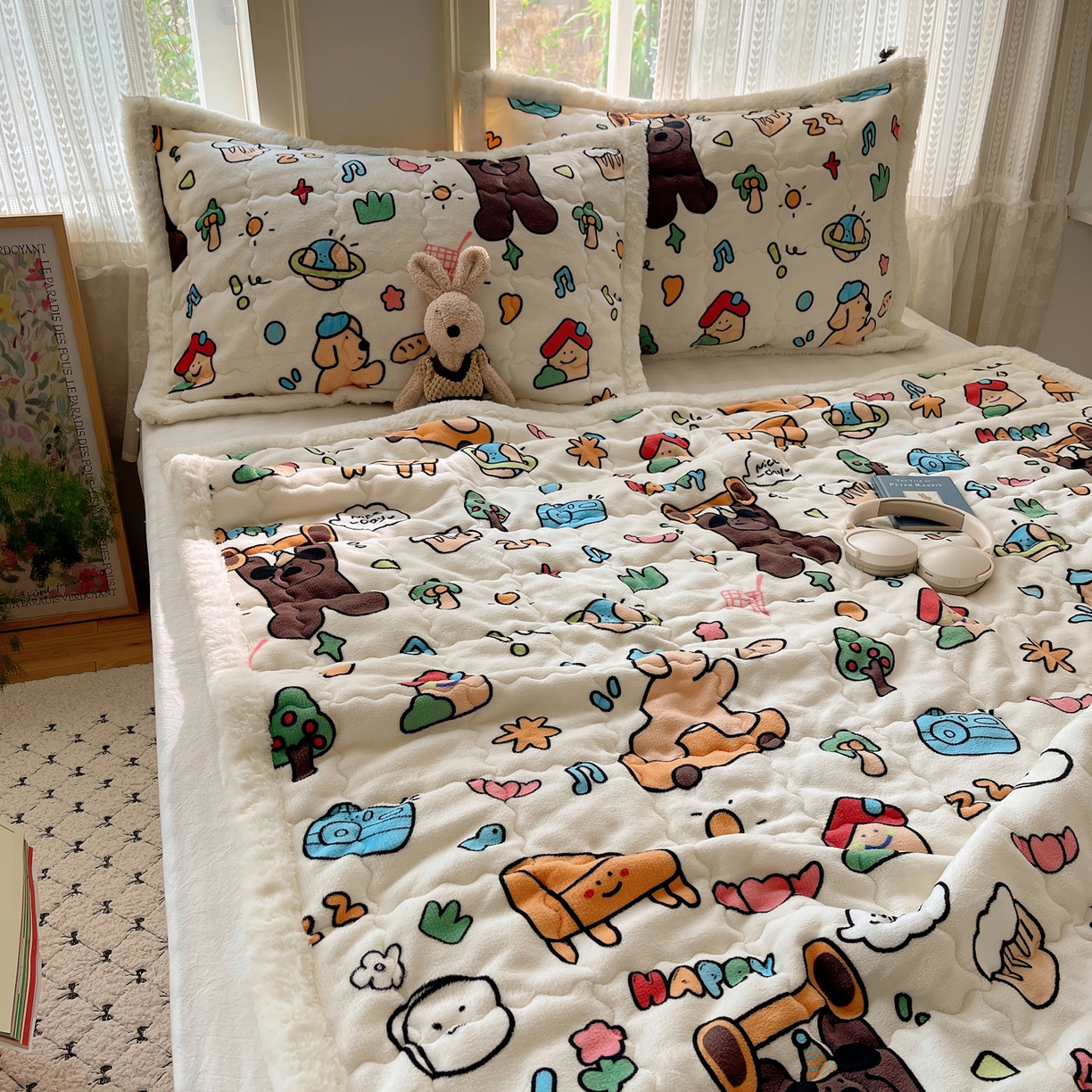 91家纺网 家纺一手货源 找家纺 红嘴企鹅 2025新款高克重牛奶绒印花床护垫床褥 大力