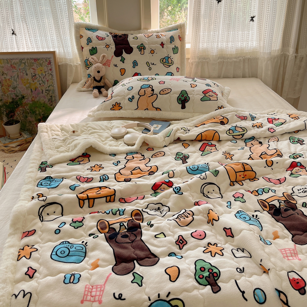 91家纺网 家纺一手货源 找家纺 红嘴企鹅 2025新款高克重牛奶绒印花床护垫床褥 大力