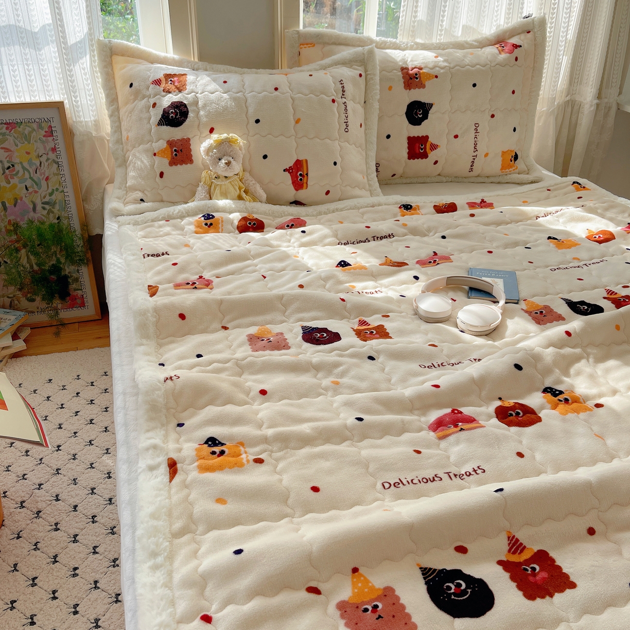 91家纺网 家纺一手货源 找家纺 红嘴企鹅 2025新款高克重牛奶绒印花床护垫床褥 点心