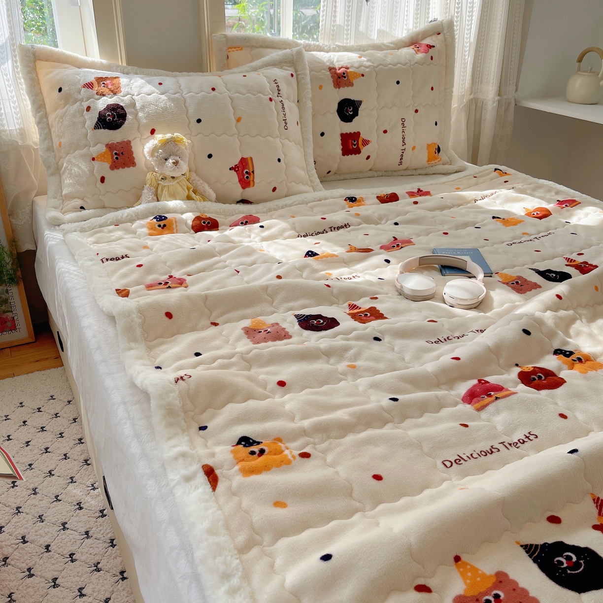 91家纺网 家纺一手货源 找家纺 红嘴企鹅 2025新款高克重牛奶绒印花床护垫床褥 点心