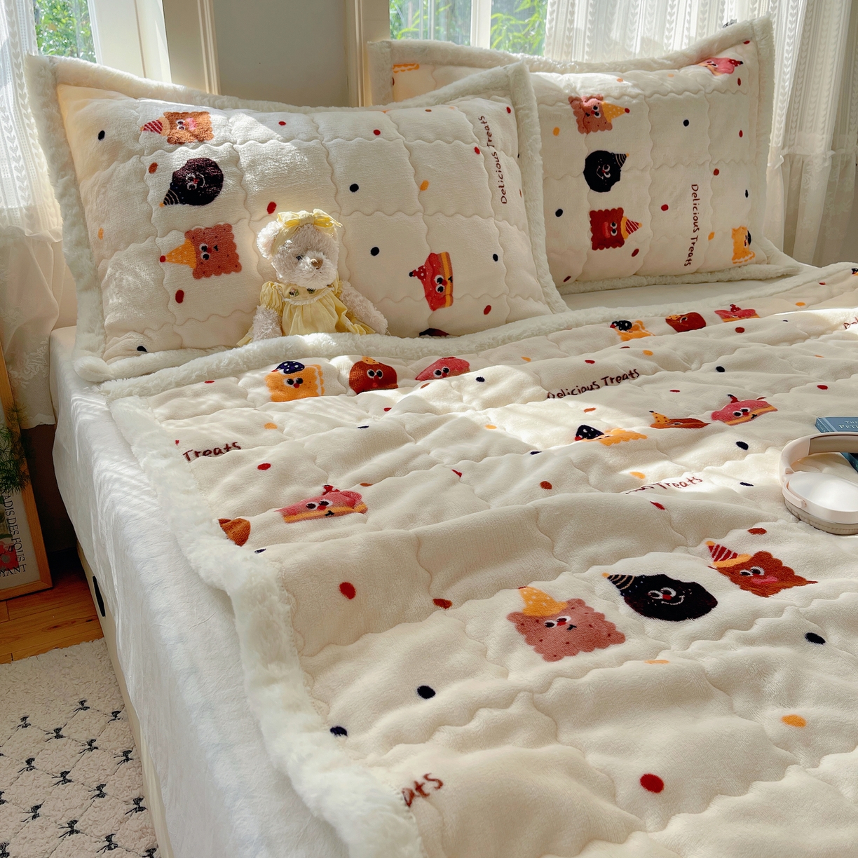 91家纺网 家纺一手货源 找家纺 红嘴企鹅 2025新款高克重牛奶绒印花床护垫床褥 点心