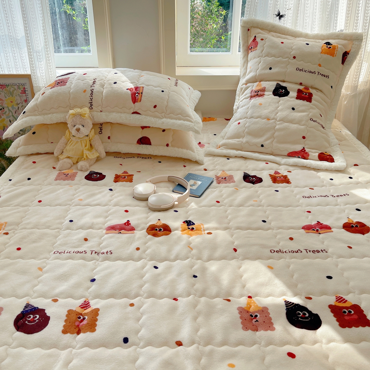 91家纺网 家纺一手货源 找家纺 红嘴企鹅 2025新款高克重牛奶绒印花床护垫床褥 点心