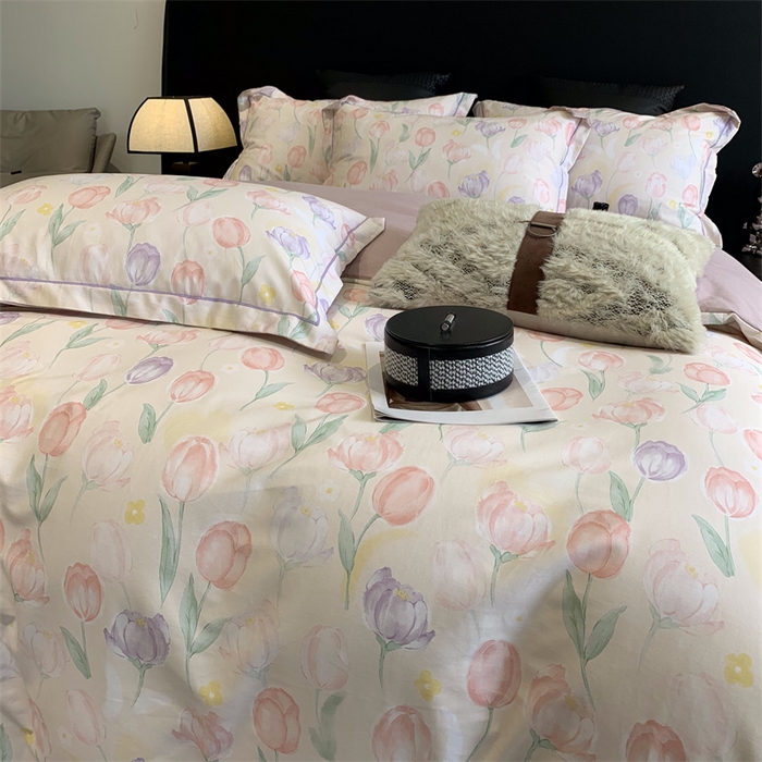 91家纺网 家纺一手货源 找家纺 莱豫家纺 2024秋冬新款全棉超柔磨毛100%纯棉陶瓷磨毛加厚磨毛四件套 春光郁金