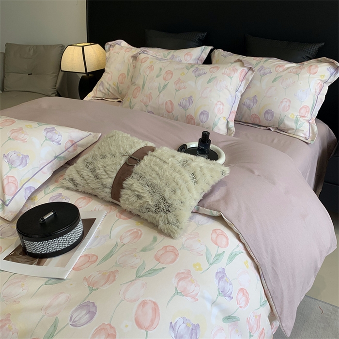 91家纺网 家纺一手货源 找家纺 莱豫家纺 2024秋冬新款全棉超柔磨毛100%纯棉陶瓷磨毛加厚磨毛四件套 春光郁金