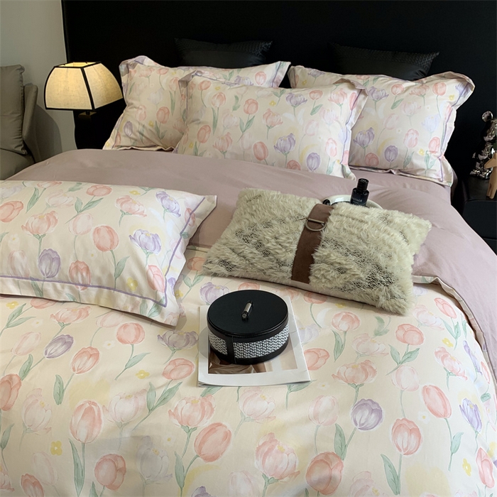 91家纺网 家纺一手货源 找家纺 莱豫家纺 2024秋冬新款全棉超柔磨毛100%纯棉陶瓷磨毛加厚磨毛四件套 春光郁金