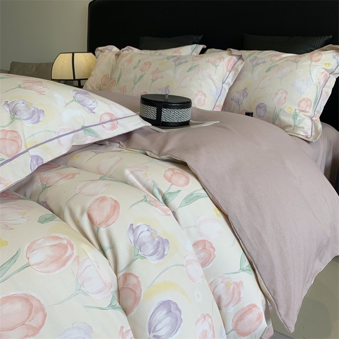 91家纺网 家纺一手货源 找家纺 莱豫家纺 2024秋冬新款全棉超柔磨毛100%纯棉陶瓷磨毛加厚磨毛四件套 春光郁金