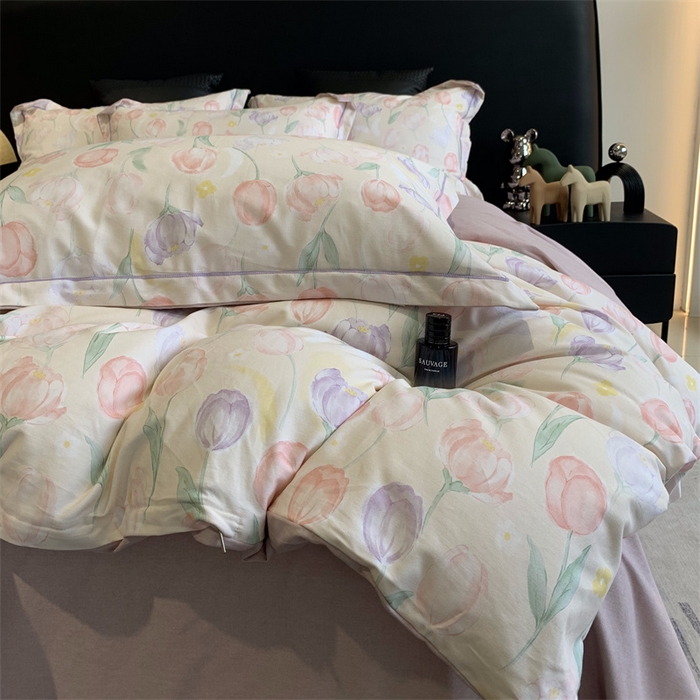 91家纺网 家纺一手货源 找家纺 莱豫家纺 2024秋冬新款全棉超柔磨毛100%纯棉陶瓷磨毛加厚磨毛四件套 春光郁金