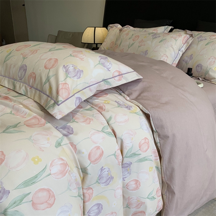 91家纺网 家纺一手货源 找家纺 莱豫家纺 2024秋冬新款全棉超柔磨毛100%纯棉陶瓷磨毛加厚磨毛四件套 春光郁金