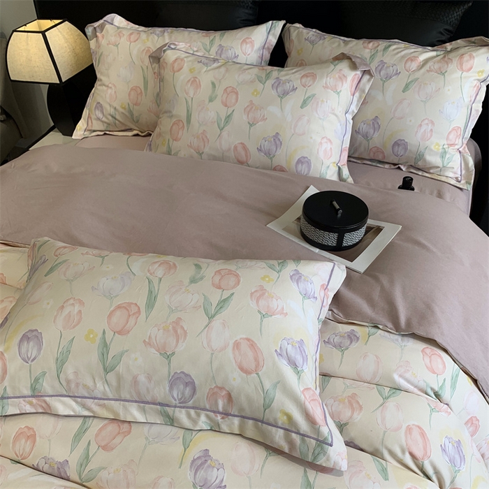 91家纺网 家纺一手货源 找家纺 莱豫家纺 2024秋冬新款全棉超柔磨毛100%纯棉陶瓷磨毛加厚磨毛四件套 春光郁金