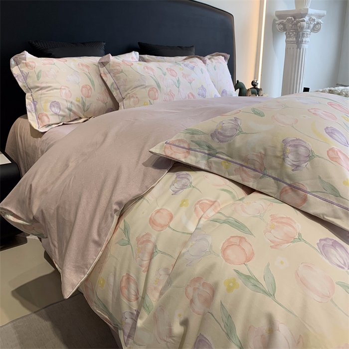 91家纺网 家纺一手货源 找家纺 莱豫家纺 2024秋冬新款全棉超柔磨毛100%纯棉陶瓷磨毛加厚磨毛四件套 春光郁金