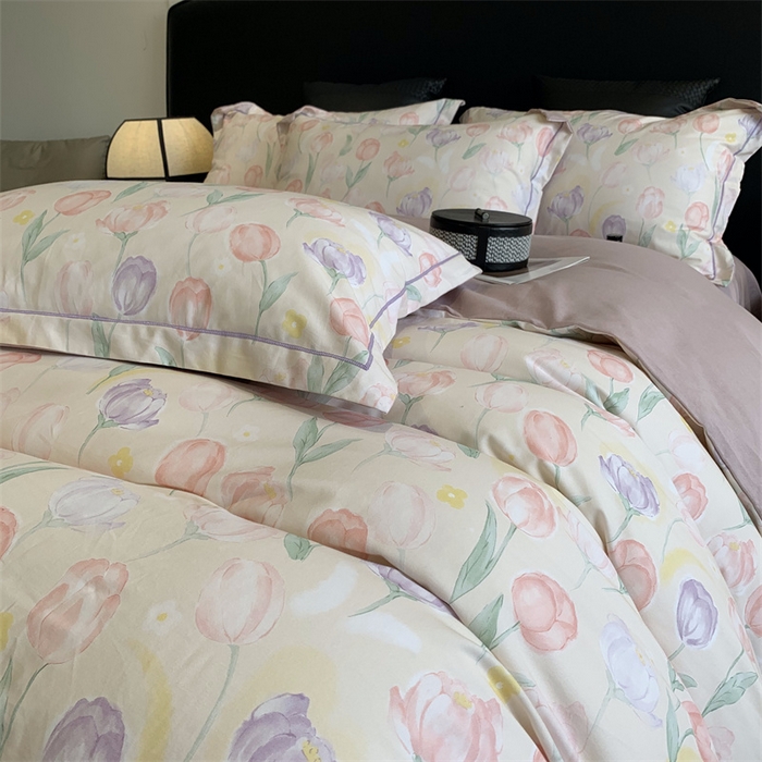 91家纺网 家纺一手货源 找家纺 莱豫家纺 2024秋冬新款全棉超柔磨毛100%纯棉陶瓷磨毛加厚磨毛四件套 春光郁金