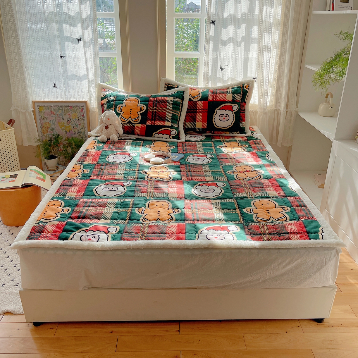 红嘴企鹅 2025新款高克重牛奶绒印花床护垫床褥 圣诞老人