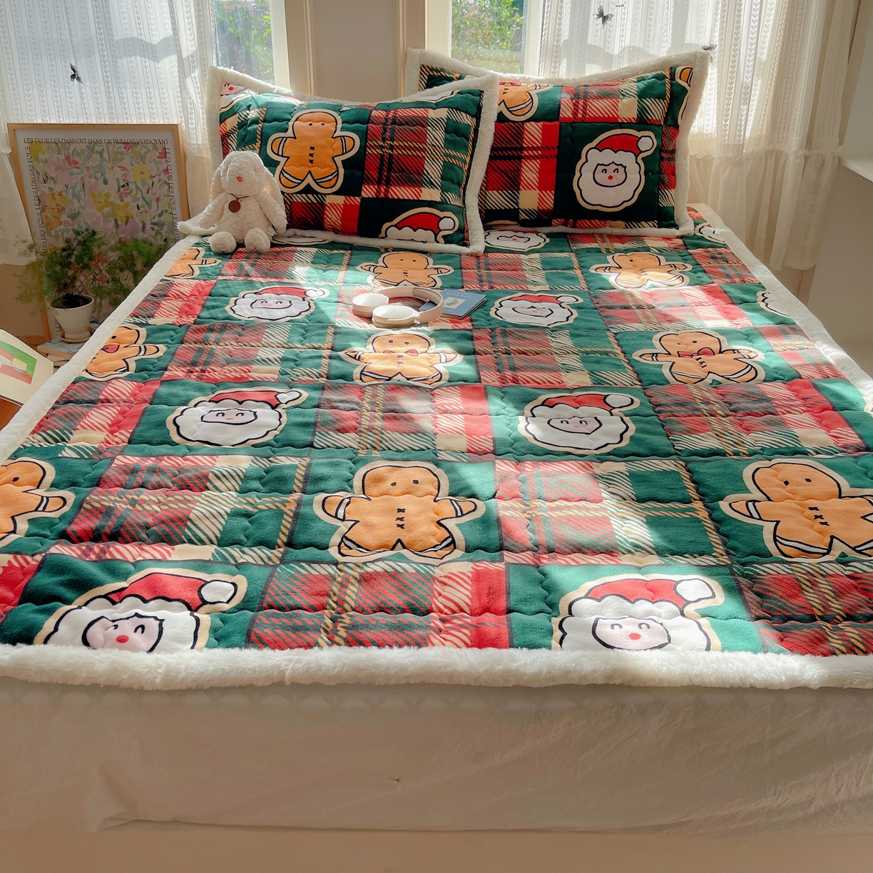 91家纺网 家纺一手货源 找家纺 红嘴企鹅 2025新款高克重牛奶绒印花床护垫床褥 圣诞老人