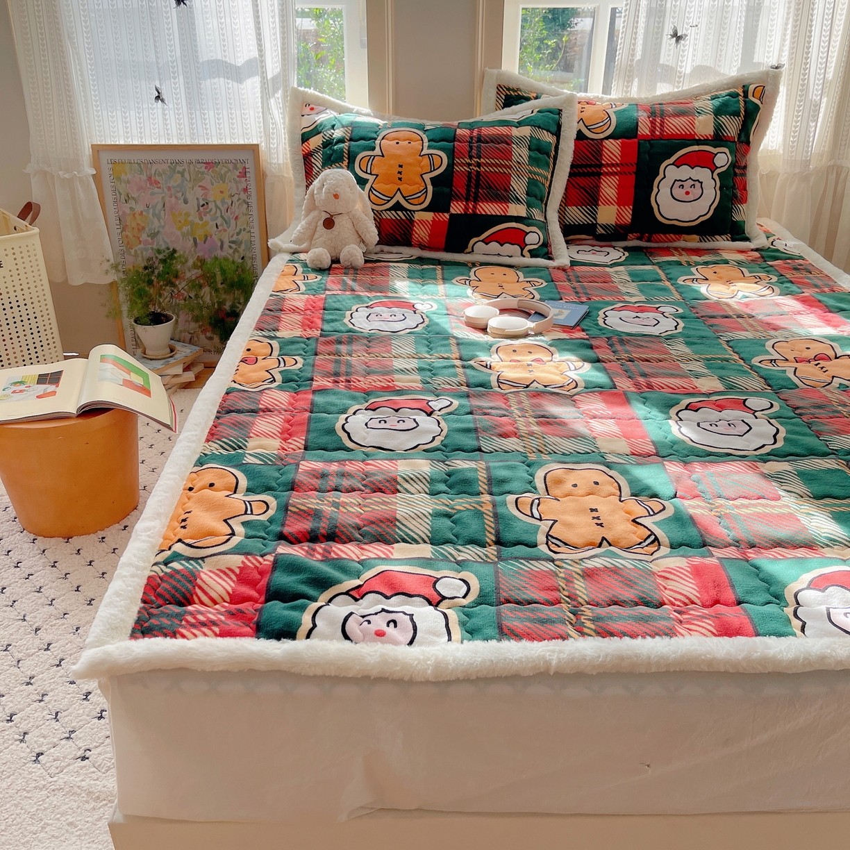 91家纺网 家纺一手货源 找家纺 红嘴企鹅 2025新款高克重牛奶绒印花床护垫床褥 圣诞老人