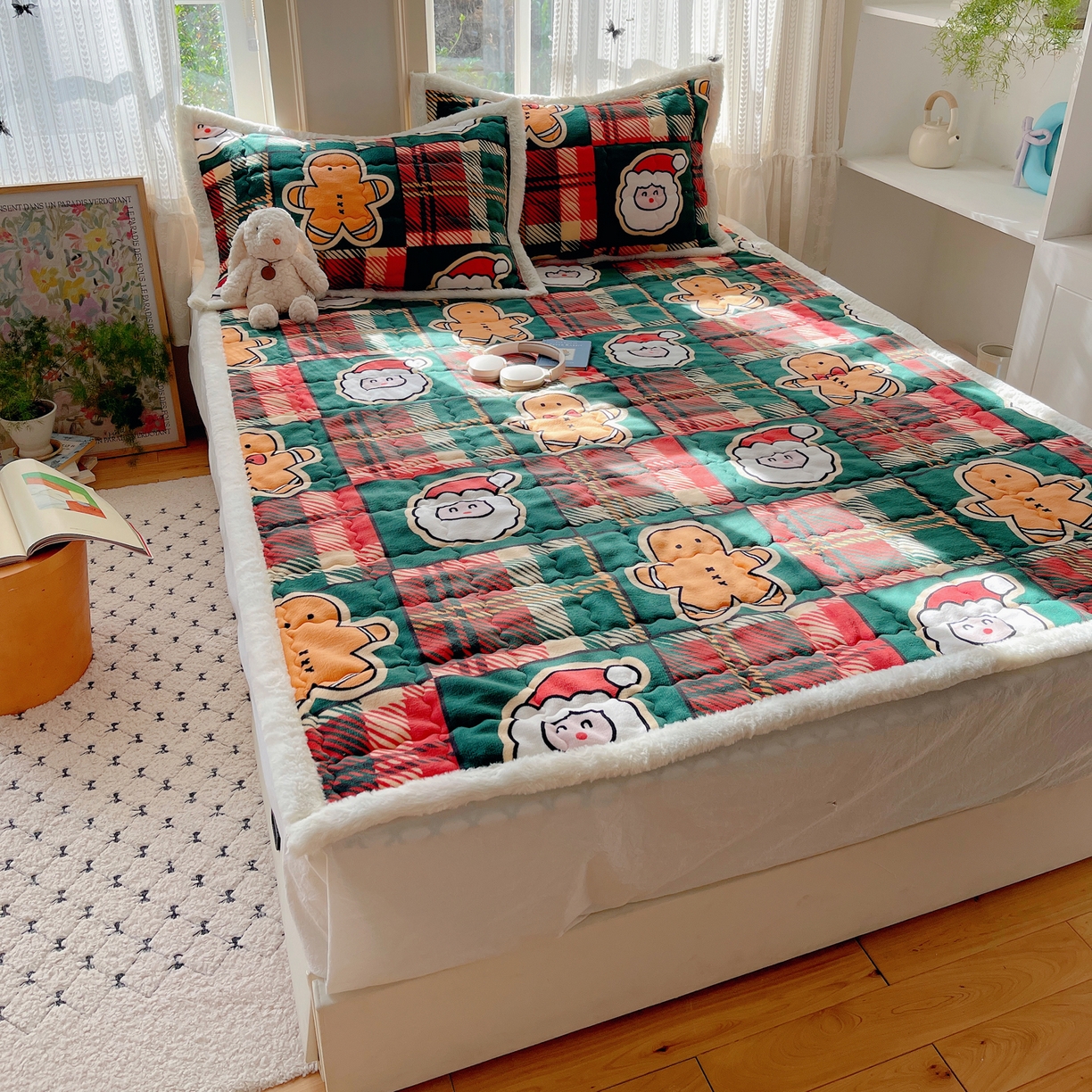 91家纺网 家纺一手货源 找家纺 红嘴企鹅 2025新款高克重牛奶绒印花床护垫床褥 圣诞老人