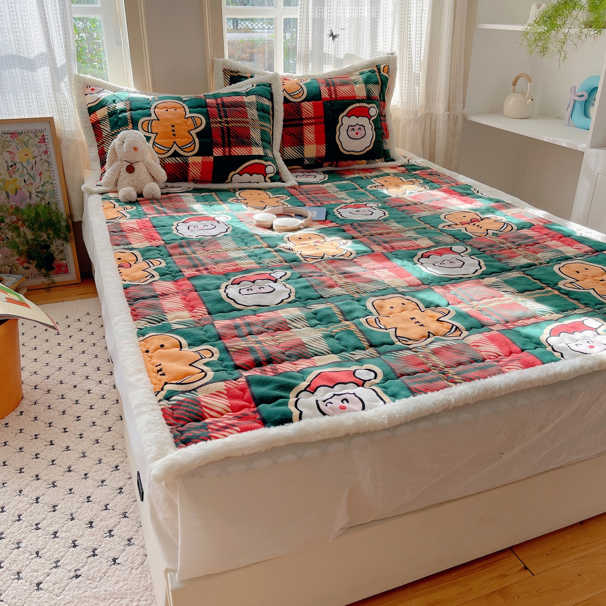 91家纺网 家纺一手货源 找家纺 红嘴企鹅 2025新款高克重牛奶绒印花床护垫床褥 圣诞老人