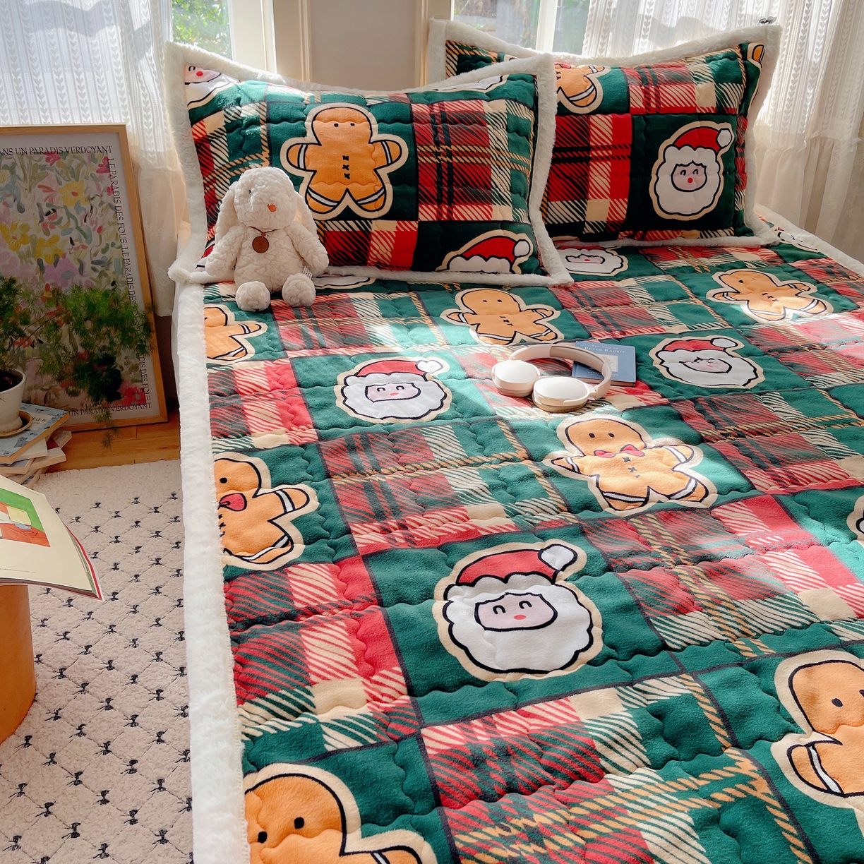 91家纺网 家纺一手货源 找家纺 红嘴企鹅 2025新款高克重牛奶绒印花床护垫床褥 圣诞老人