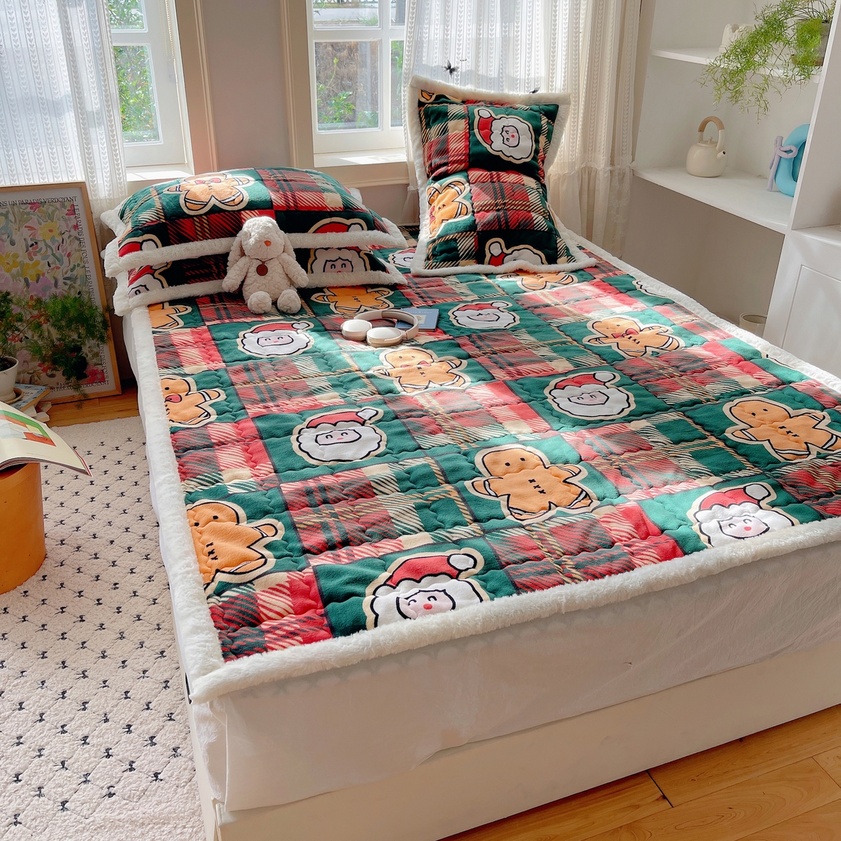 91家纺网 家纺一手货源 找家纺 红嘴企鹅 2025新款高克重牛奶绒印花床护垫床褥 圣诞老人