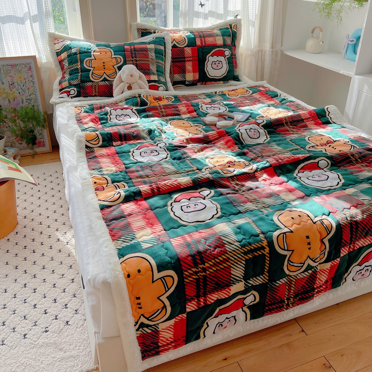 91家纺网 家纺一手货源 找家纺 红嘴企鹅 2025新款高克重牛奶绒印花床护垫床褥 圣诞老人