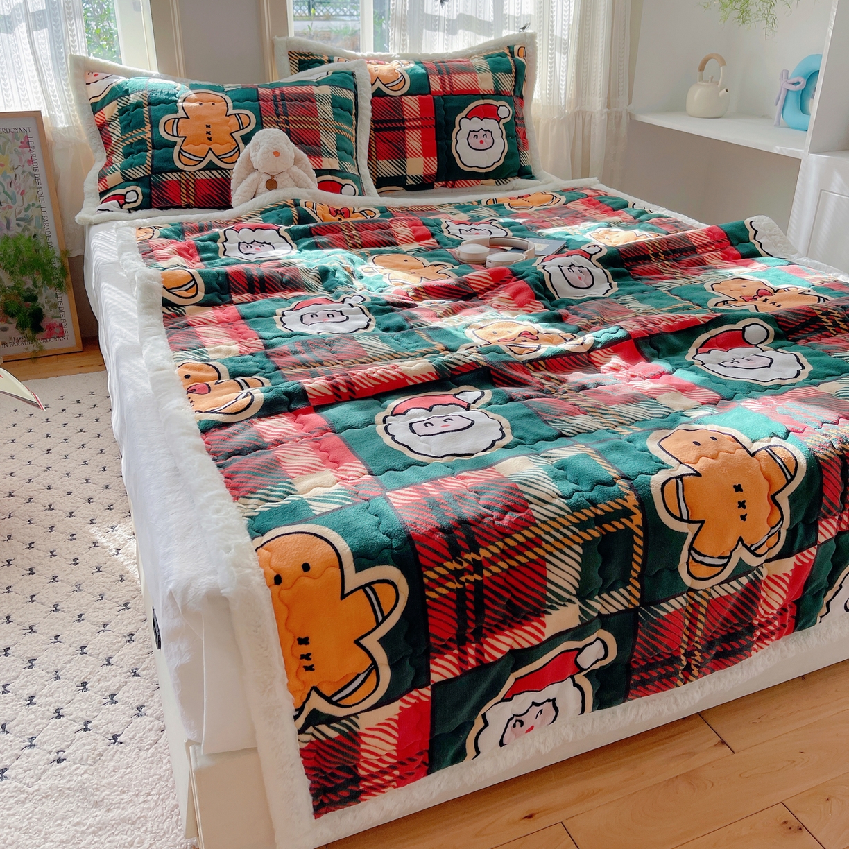 91家纺网 家纺一手货源 找家纺 红嘴企鹅 2025新款高克重牛奶绒印花床护垫床褥 圣诞老人