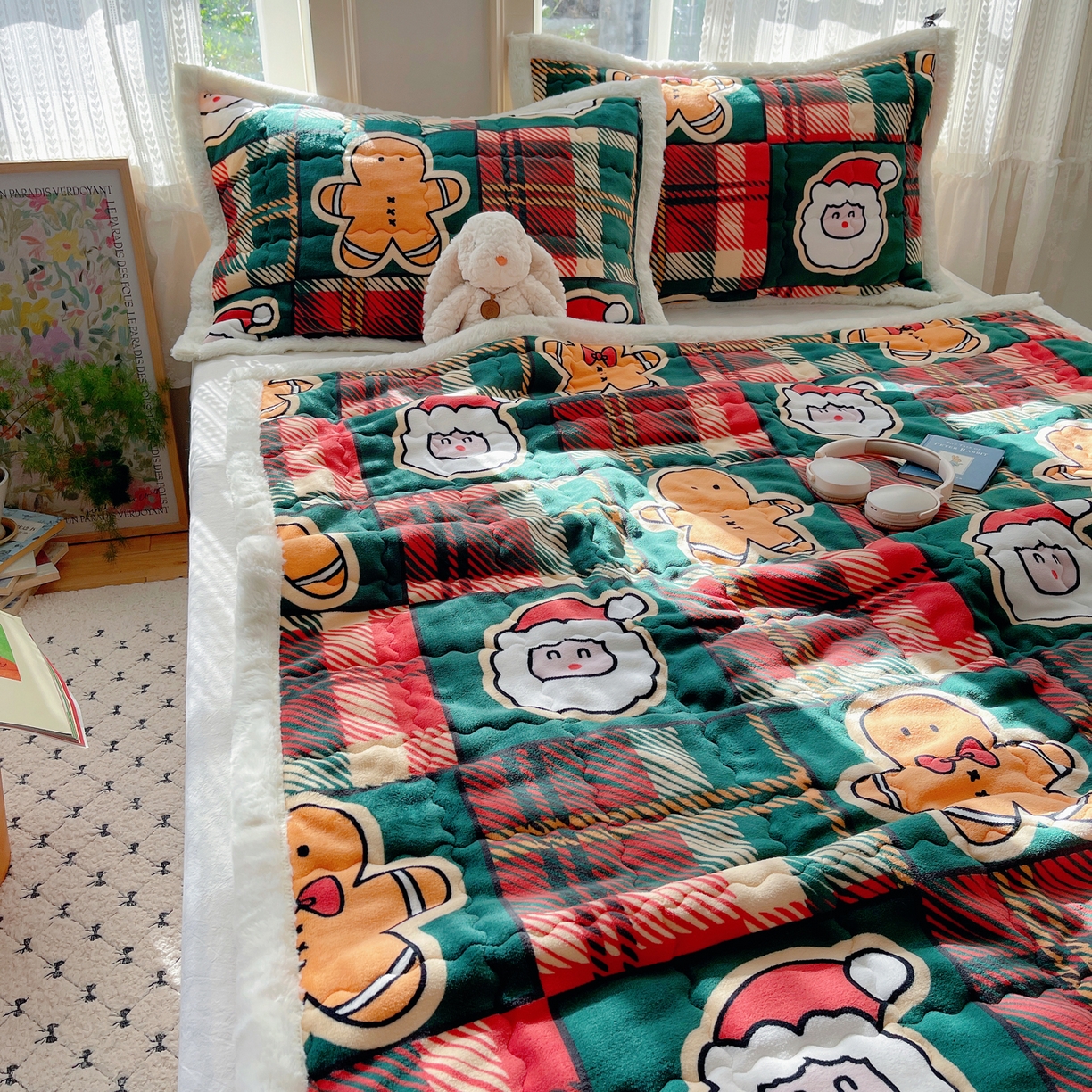 91家纺网 家纺一手货源 找家纺 红嘴企鹅 2025新款高克重牛奶绒印花床护垫床褥 圣诞老人