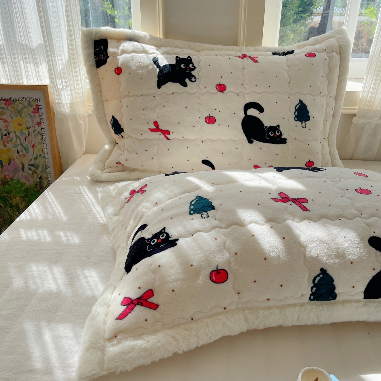 91家纺网 家纺一手货源 找家纺 红嘴企鹅 2025新款高克重牛奶绒印花床护垫床褥 圣诞猫
