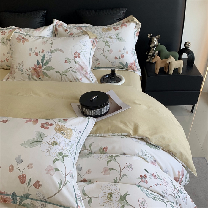 91家纺网 家纺一手货源 找家纺 莱豫家纺 2024秋冬新款全棉超柔磨毛100%纯棉陶瓷磨毛加厚磨毛四件套 温辰花语米