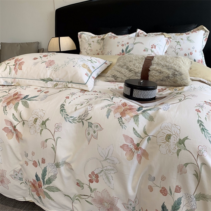 91家纺网 家纺一手货源 找家纺 莱豫家纺 2024秋冬新款全棉超柔磨毛100%纯棉陶瓷磨毛加厚磨毛四件套 温辰花语米