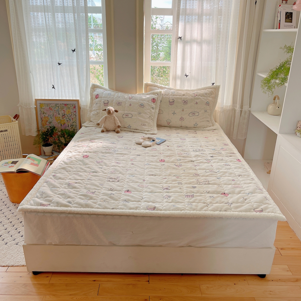 红嘴企鹅 2025新款高克重牛奶绒印花床护垫床褥 小星甜心