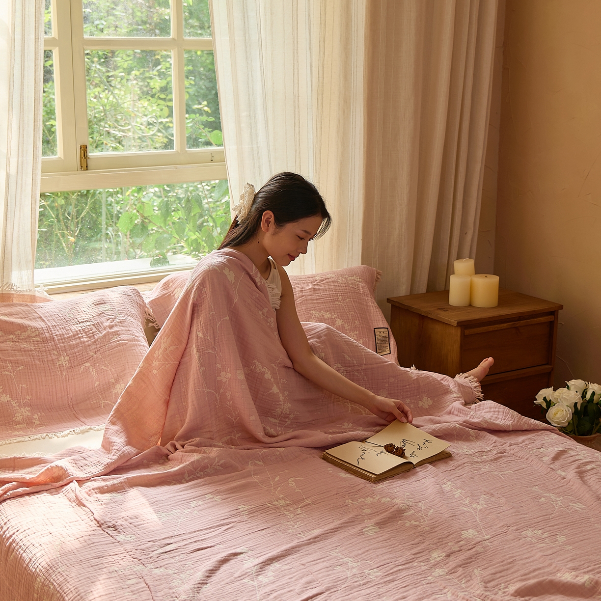 91家纺网 家纺一手货源 找家纺 （总）沐瑟家纺 2025新款色织提花全棉流苏纱布枕巾