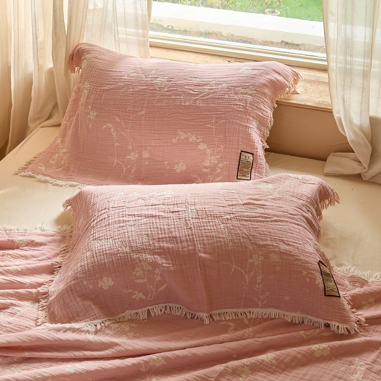 91家纺网 家纺一手货源 找家纺 （总）沐瑟家纺 2025新款色织提花全棉流苏纱布枕巾