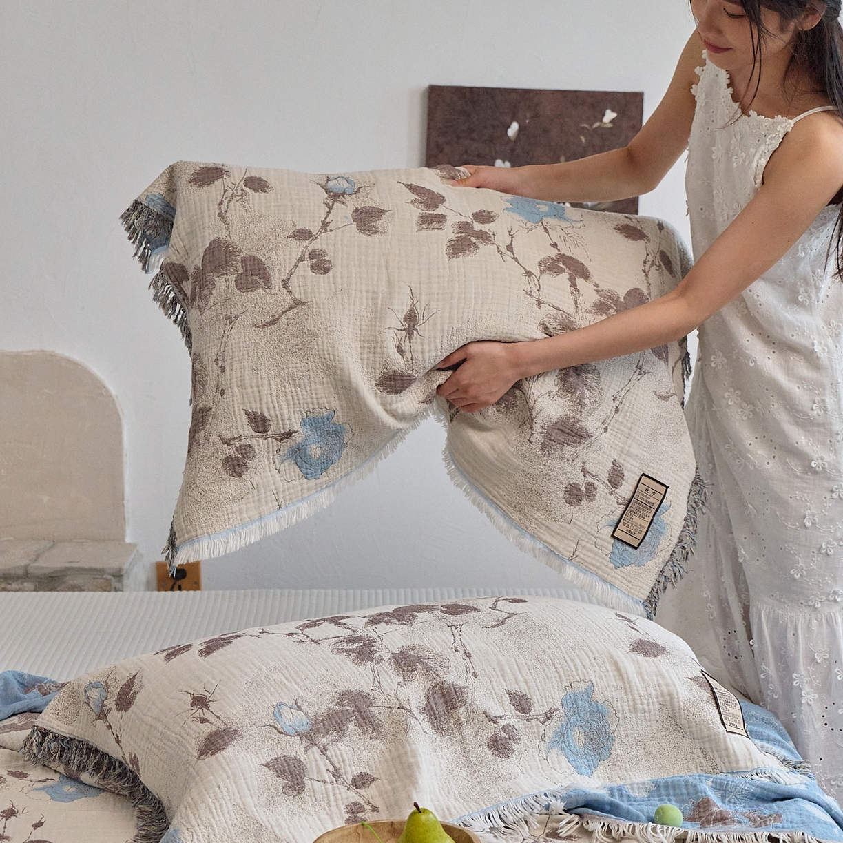 91家纺网 家纺一手货源 找家纺 （总）沐瑟家纺 2025新款色织提花全棉流苏纱布枕巾