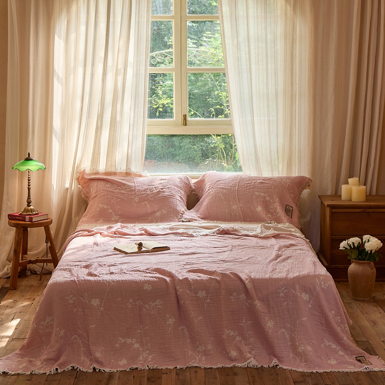 91家纺网 家纺一手货源 找家纺 （总）沐瑟家纺 2025新款色织提花全棉流苏纱布枕巾