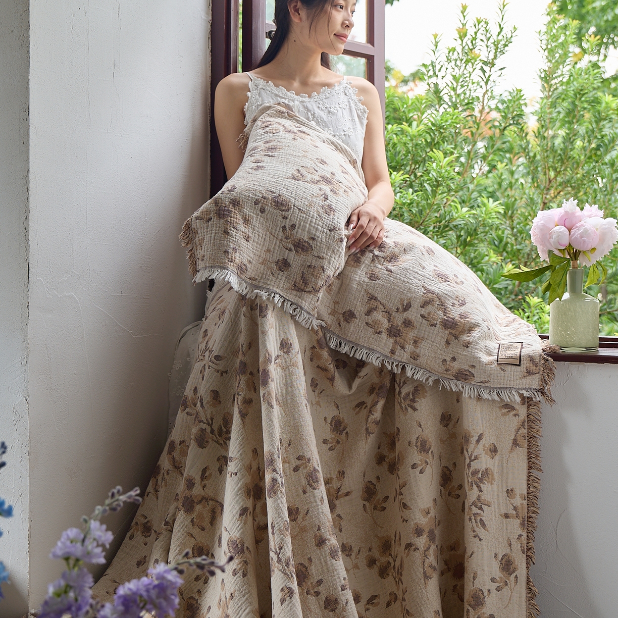 91家纺网 家纺一手货源 找家纺 沐瑟家纺 2025新款色织提花全棉流苏纱布枕巾 洛颖