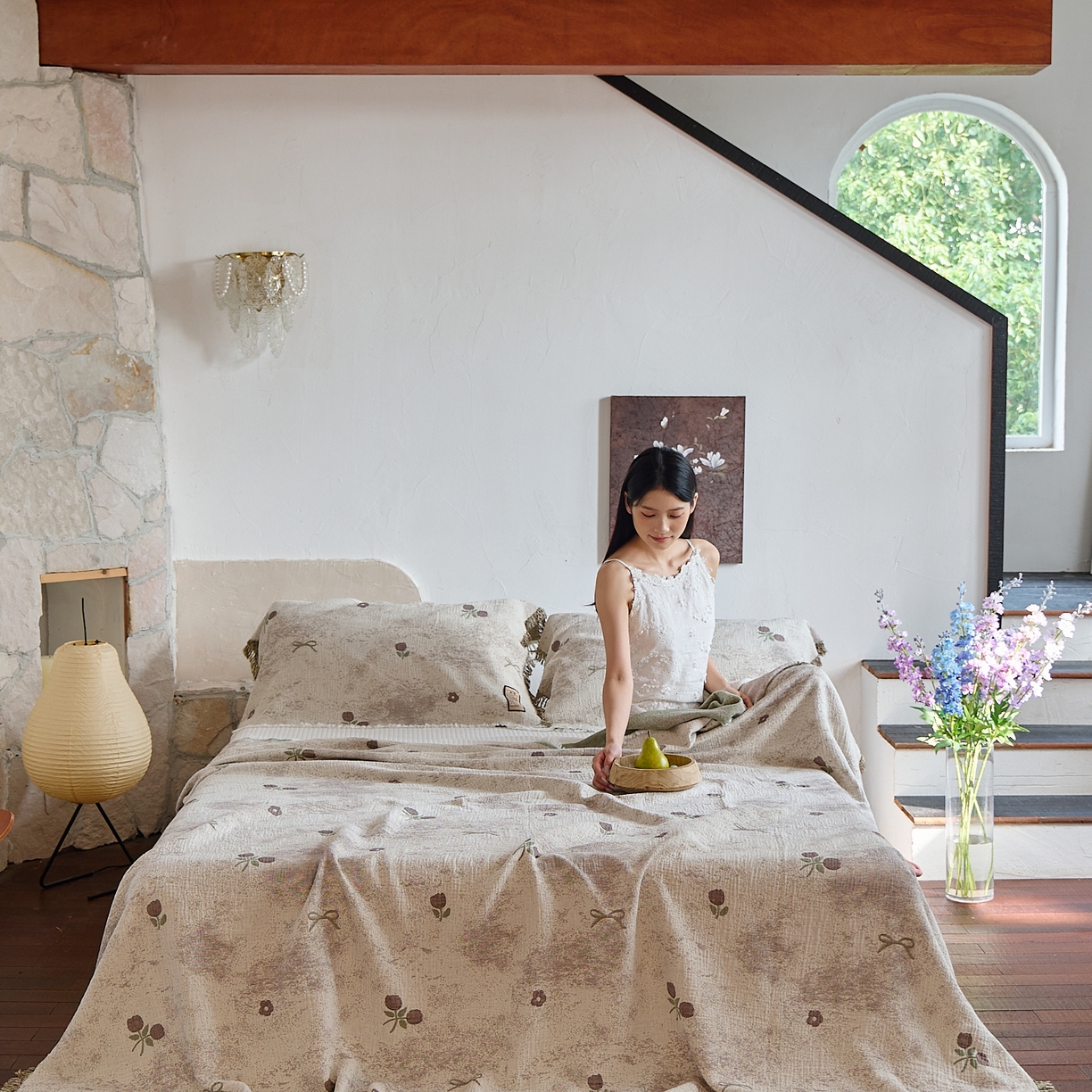 91家纺网 家纺一手货源 找家纺 沐瑟家纺 2025新款色织提花全棉流苏纱布枕巾 薇禾