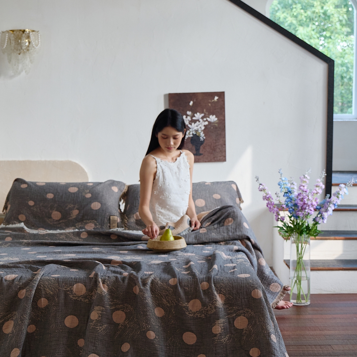 91家纺网 家纺一手货源 找家纺 沐瑟家纺 2025新款色织提花全棉流苏纱布枕巾 月影