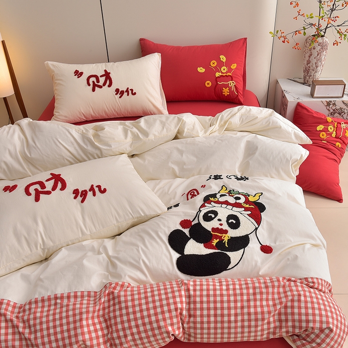 91家纺网 家纺一手货源 找家纺 炫拼家纺 2026新款A类全棉40支水洗棉毛巾绣四件套-卡通多巴胺 财源滚滚