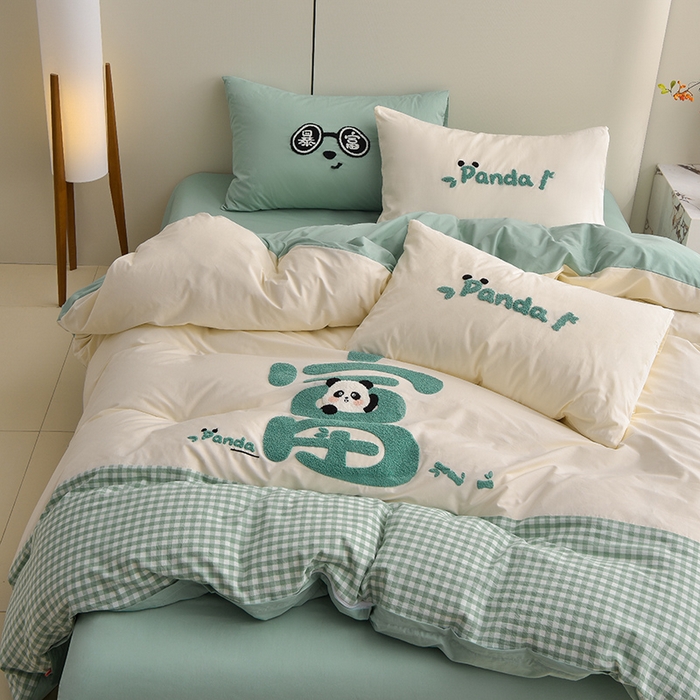 91家纺网 家纺一手货源 找家纺 炫拼家纺 2025新款A类全棉40支水洗棉毛巾绣四件套-卡通多巴胺 暴富