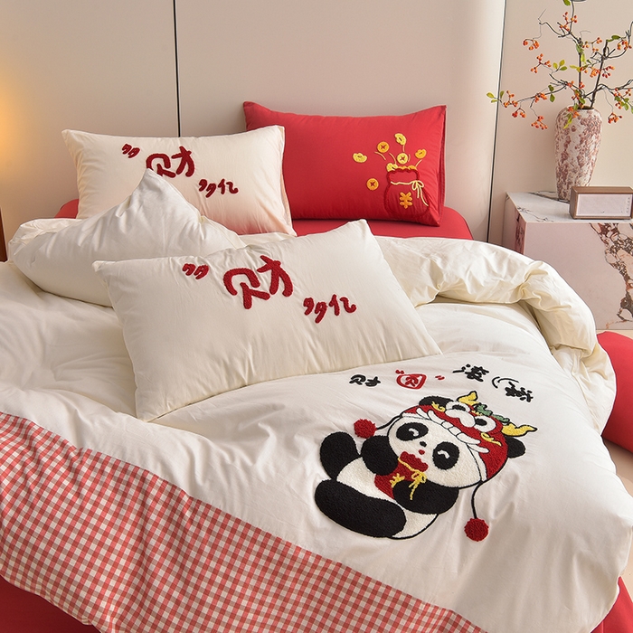 91家纺网 家纺一手货源 找家纺 炫拼家纺 2026新款A类全棉40支水洗棉毛巾绣四件套-卡通多巴胺 财源滚滚