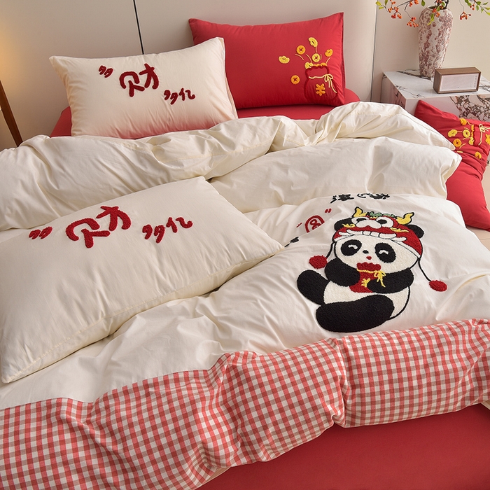 91家纺网 家纺一手货源 找家纺 炫拼家纺 2026新款A类全棉40支水洗棉毛巾绣四件套-卡通多巴胺 财源滚滚