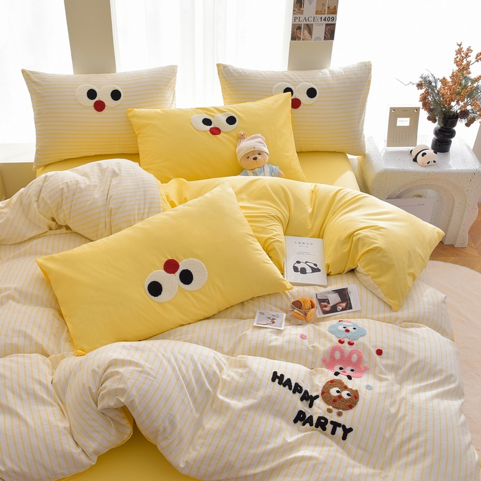 91家纺网 家纺一手货源 找家纺 炫拼家纺 2025新款A类全棉40支水洗棉毛巾绣四件套-卡通多巴胺 欢乐派对