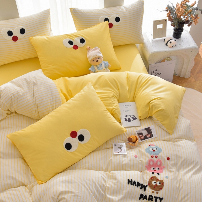 91家纺网 家纺一手货源 找家纺 炫拼家纺 2025新款A类全棉40支水洗棉毛巾绣四件套-卡通多巴胺 欢乐派对